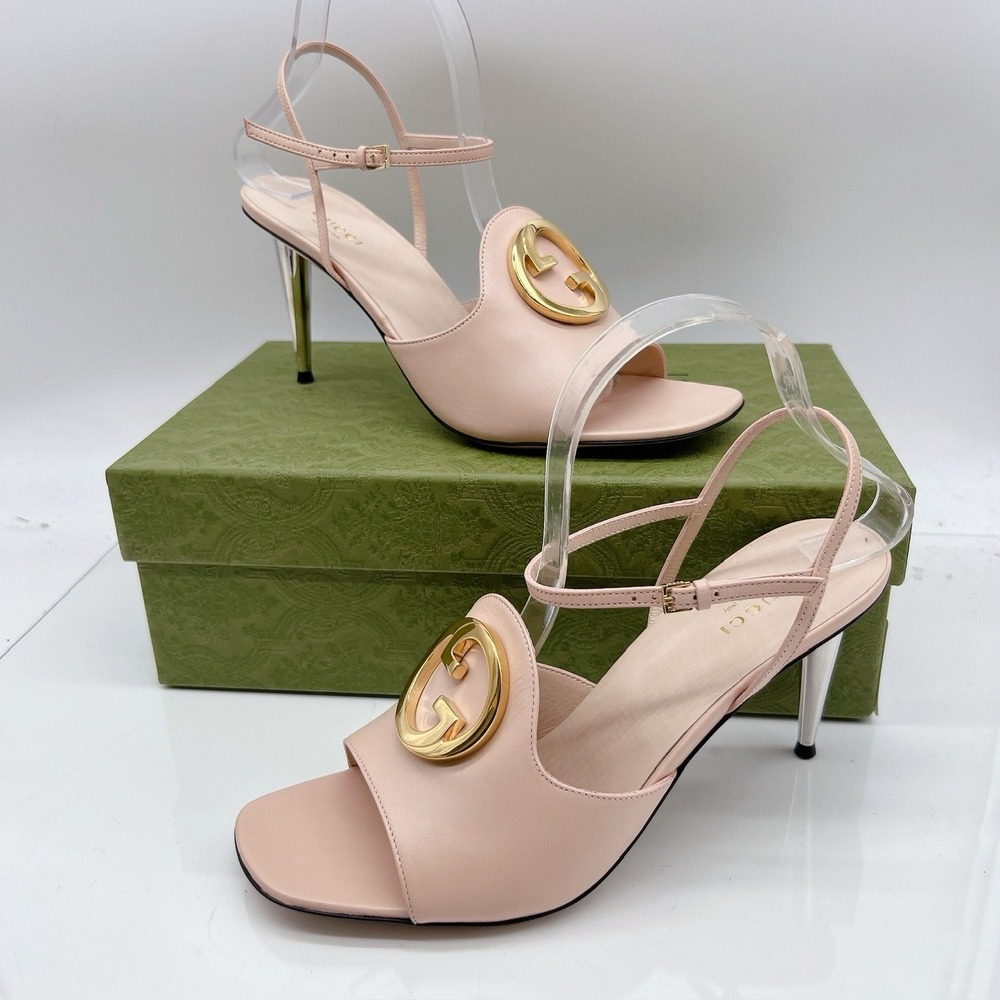 Gucci GG Blondie Logo Womens Heeled Sandal Pink Leather EU 40 US 10 $1090
